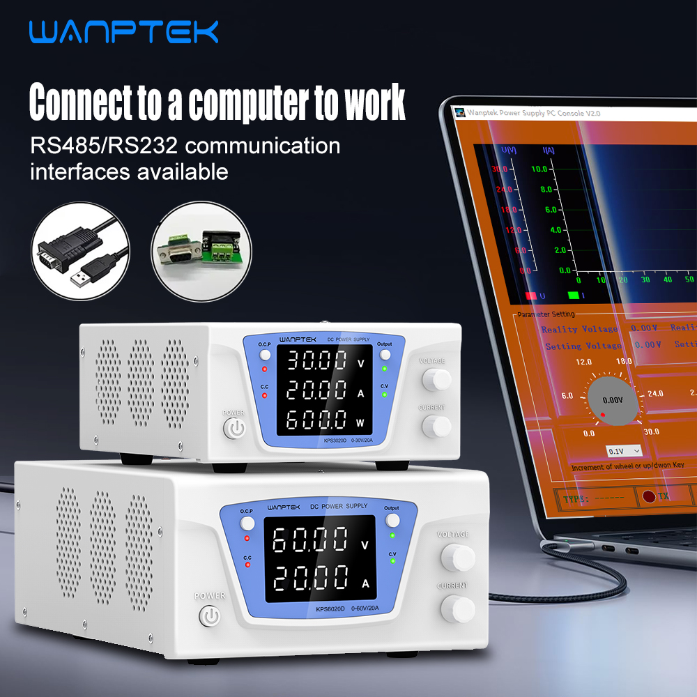 Programmable Dc Power Supply 60V 10A - Wanptek RS485/RS232 ラボ用プログラマブル調整可能直流電源 30V 60V 100V